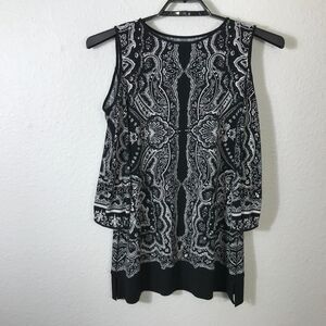 Eva Varro Size M Cold Shoulder Top 3/4 Sleeve Multicolor Polyester Blend Women's